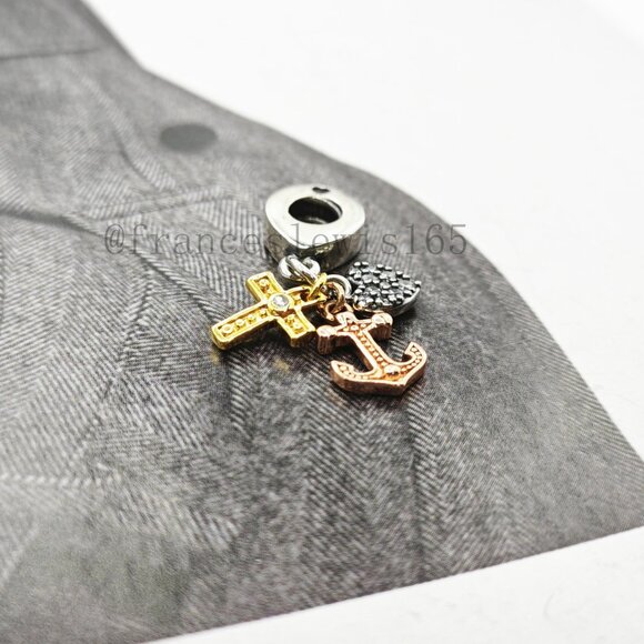 Pandora Triple-tone Cross, Heart, & Anchor Dangle Charm - Picture 3 of 4